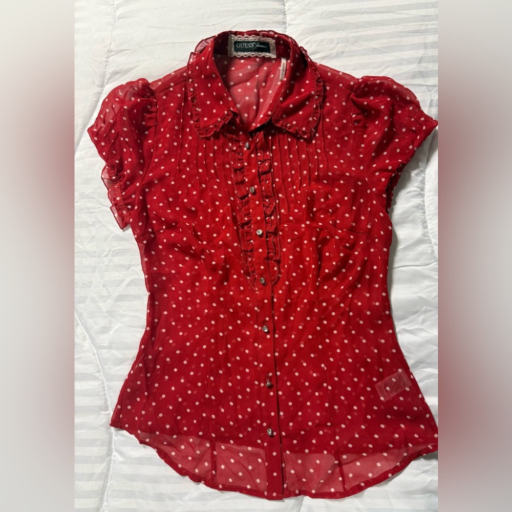 Guess Red Polka Dot Blouse
